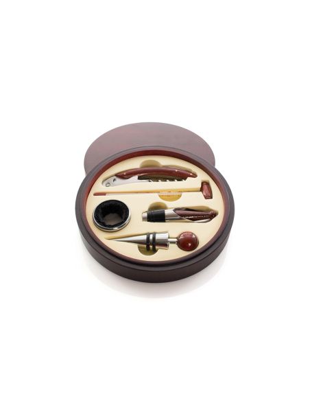 Set de vinos Baco en estuche de madera con 5 accesorios